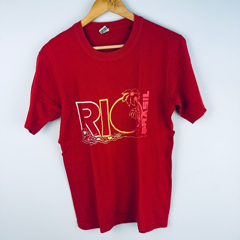 Malwee Rio Brasil Red Single Stitch Graphic T-Shirt Vintage Made in Brazil